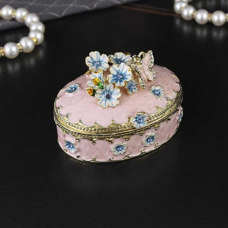 Enamel Cherry Blossom Oval Jewelry Box Ring Earrings Flip Storage Box High-end Jewelry Box Small Ornament Gift Box Ornament