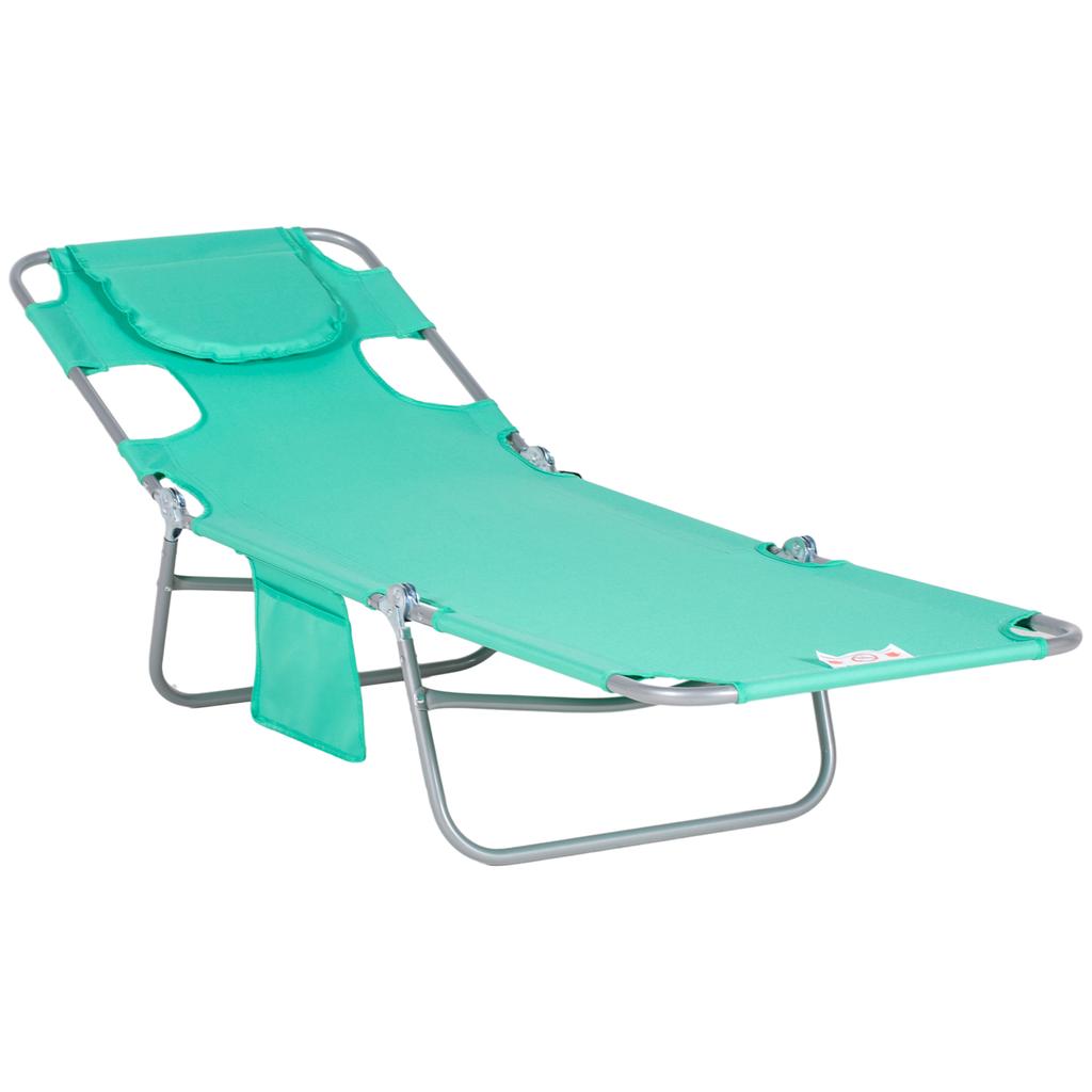 Foldable Sun Lounger with Reading Hole - Green