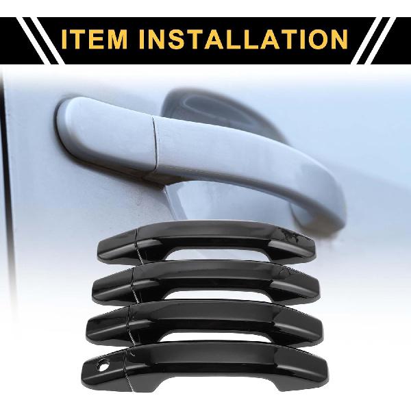4pcs Exterior Door Handle Cover Car Door Handle Protector for Chevrolet Silverado 1500 2014-2024 Car Door Handle Protector without Keypad ABS Black