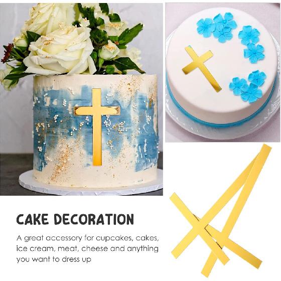 Gadpiparty Wedding Decorations 10pcs Cross Cake Toppers Acrylic Crossing Cake Decorations Baptism Cupcake Picks Golden Dessert Inserts for Baby