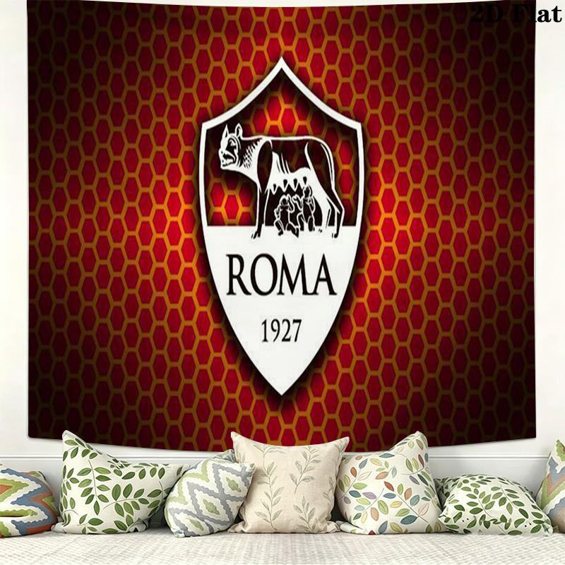 Tenture murale de football AS Roma Esthétique Accrochage mural Couverture en tissu imprimé Tapisseries décoratives pour chambre à coucher Salon Décoration de la maison