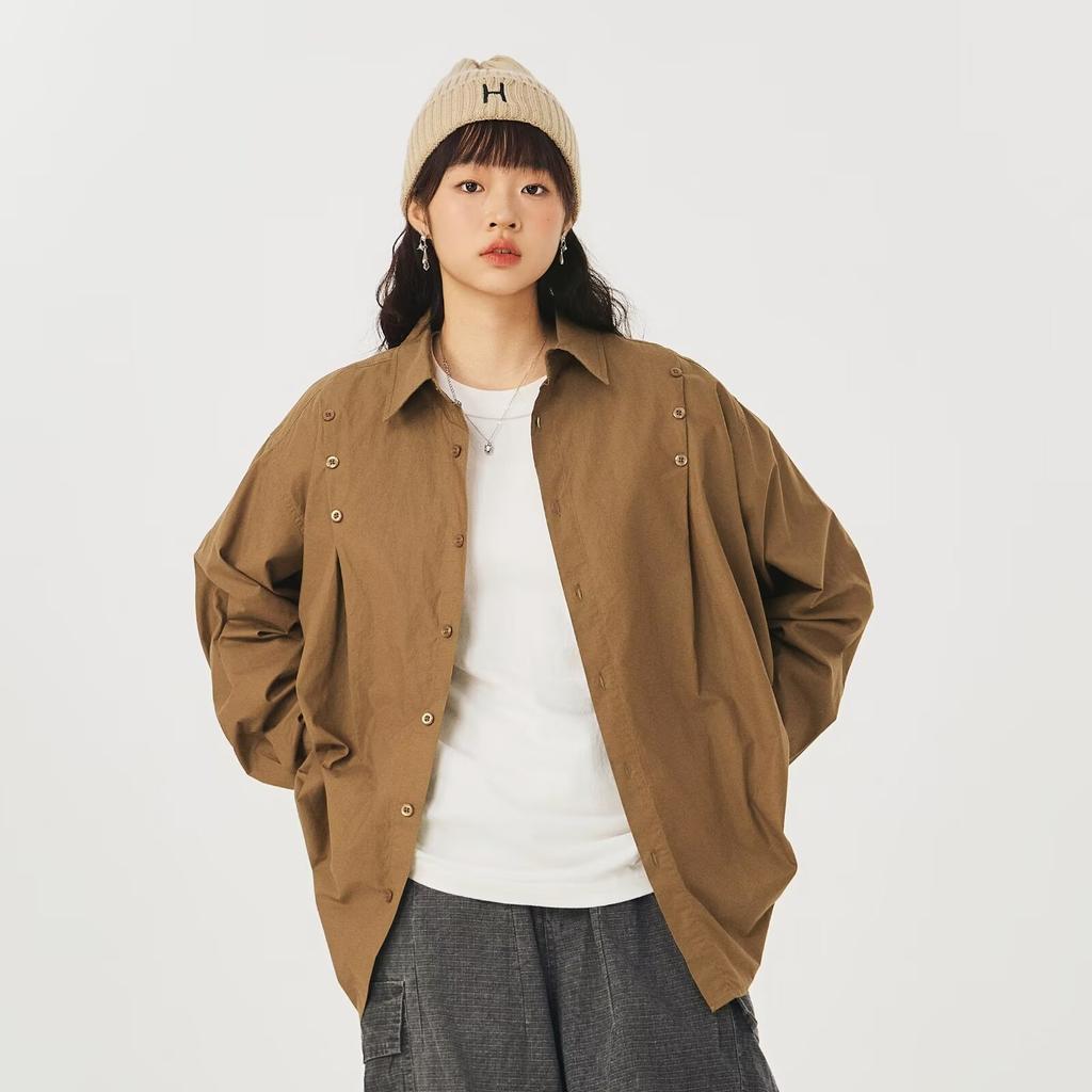 2024 Overalls Long Sleeve Shirt Japanese Hong Kong Style Ins Loose Shirt Boys Summer Trendy Versatile Casual Coat