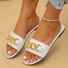 Classic Slippers Women Slides Casual Flat Low Heels Basic Women Shoes Leather Slip On Metal Decoration Summer Sandals Plus Size