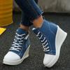 Fashion Women's Platform Wedge Heel High Top Sneakers Blue Denim Casual Canvas Shoes Woman Fashion Thick Sole Lace Up Vulcanized Shoes