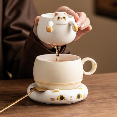 Entzückender Katzen-Teesieb Keramik-Tee-Separator Tasse Japanischer Stil Kreatives Teegeschirr