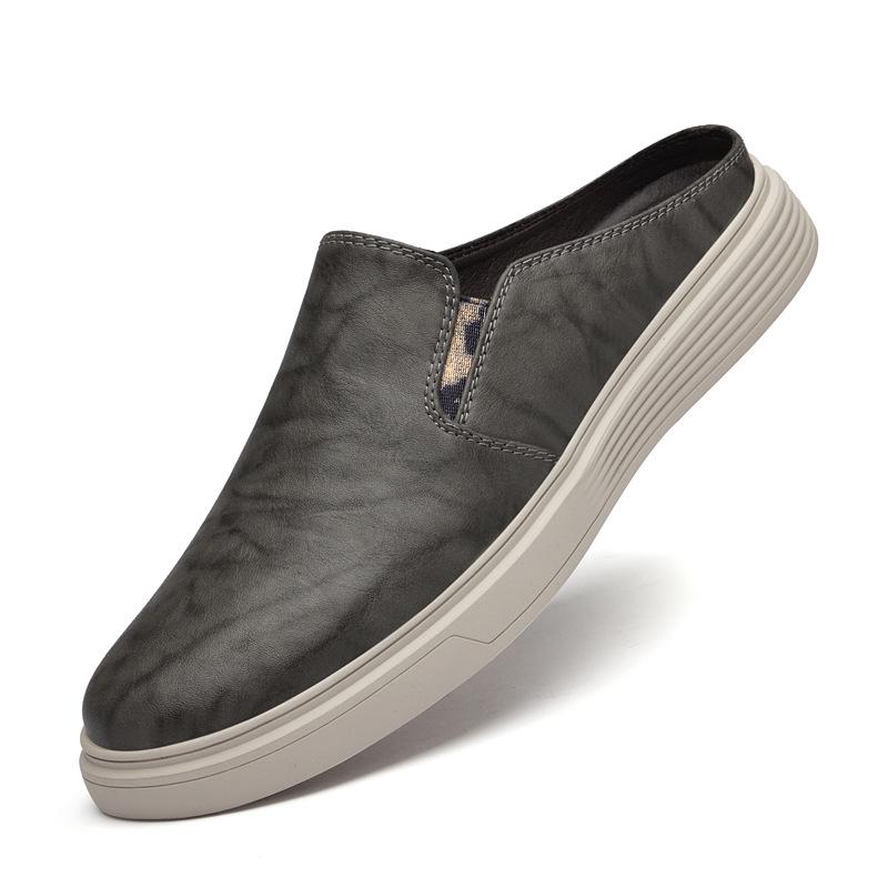 Men s Casual Leather Slip-On Sandals - Breathable, Versatile Half-Open Design 38 серый