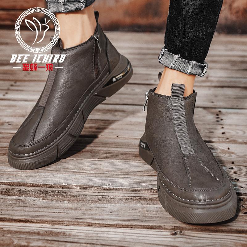Autumn and winter new side zipper middle help casual tooling trendy shoes Martin boots retro men's shoes
