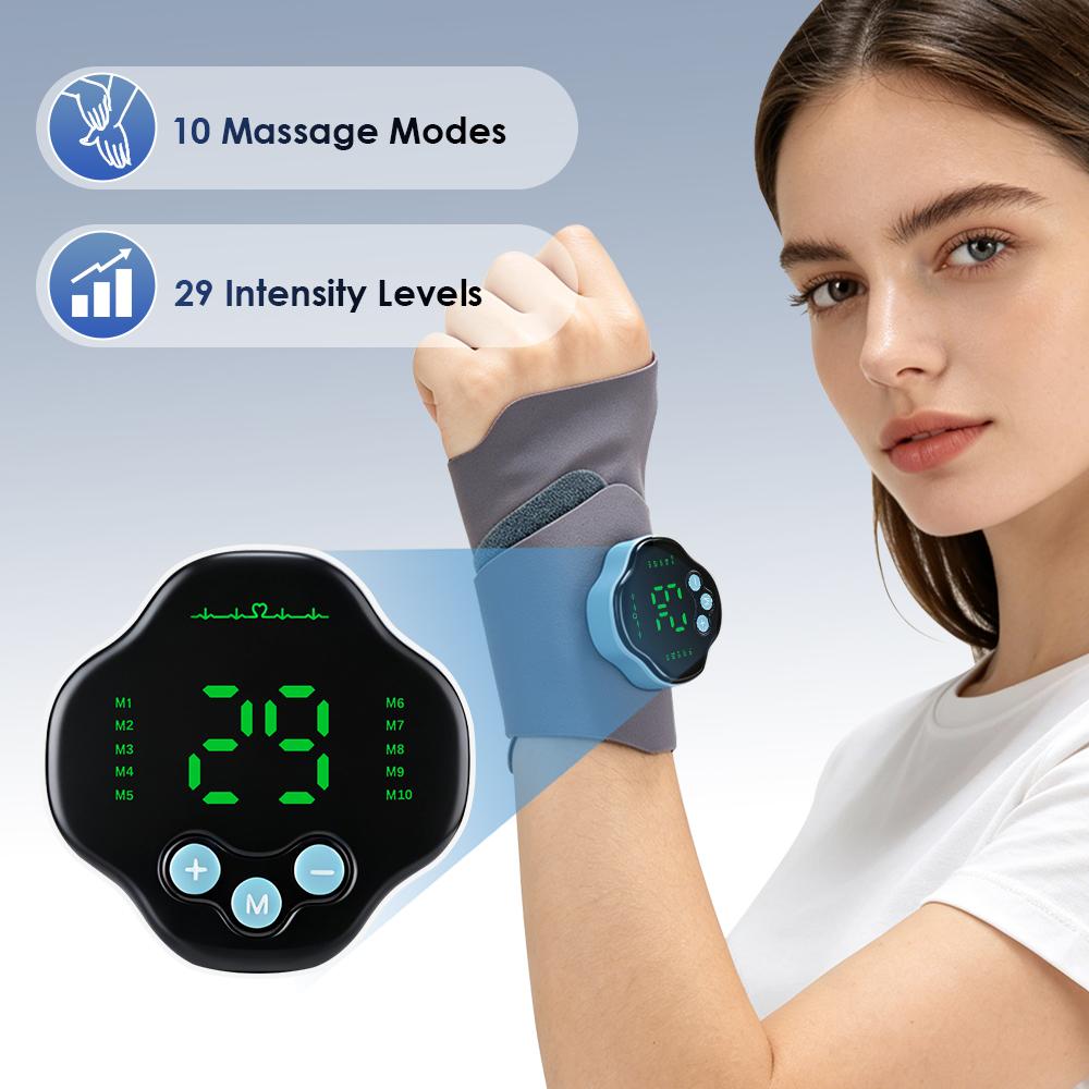 EMS Electric Cordless Hand Wrist Massager 10 Modes Vibration Massage Wrist Guard Band Carpal Tunnel Brace Belt