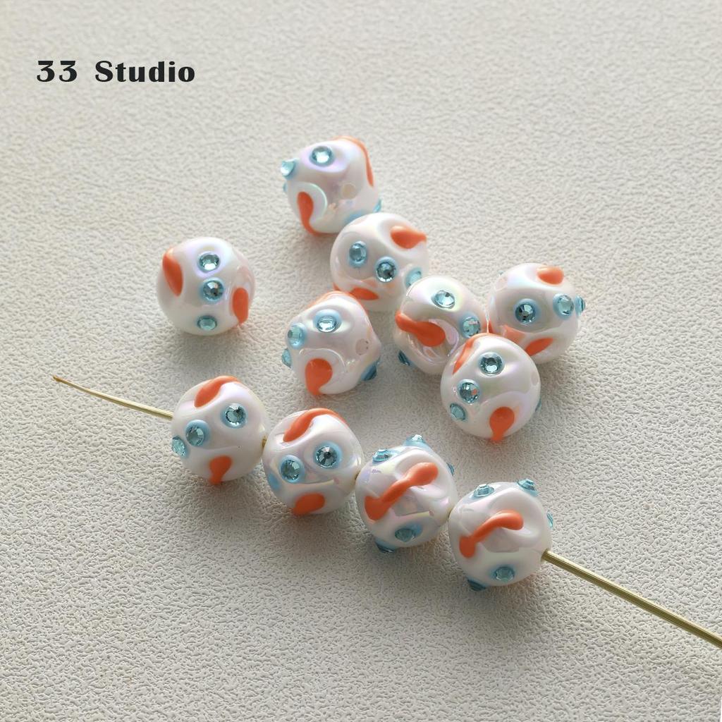 Pure Hand-painted Beads Stickers Diamonds Set Pearl Diy Jewelry Accessories Material Package Beads Car Pendant Cell Phone Chain Beads