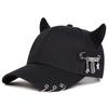 Baseball Cap Hat Iron Ring Cow Horn Spring Summer Autumn Punk Hip Hop Rock Adjustable Unisex Men Women Outdoor Casual Cotton Snapback