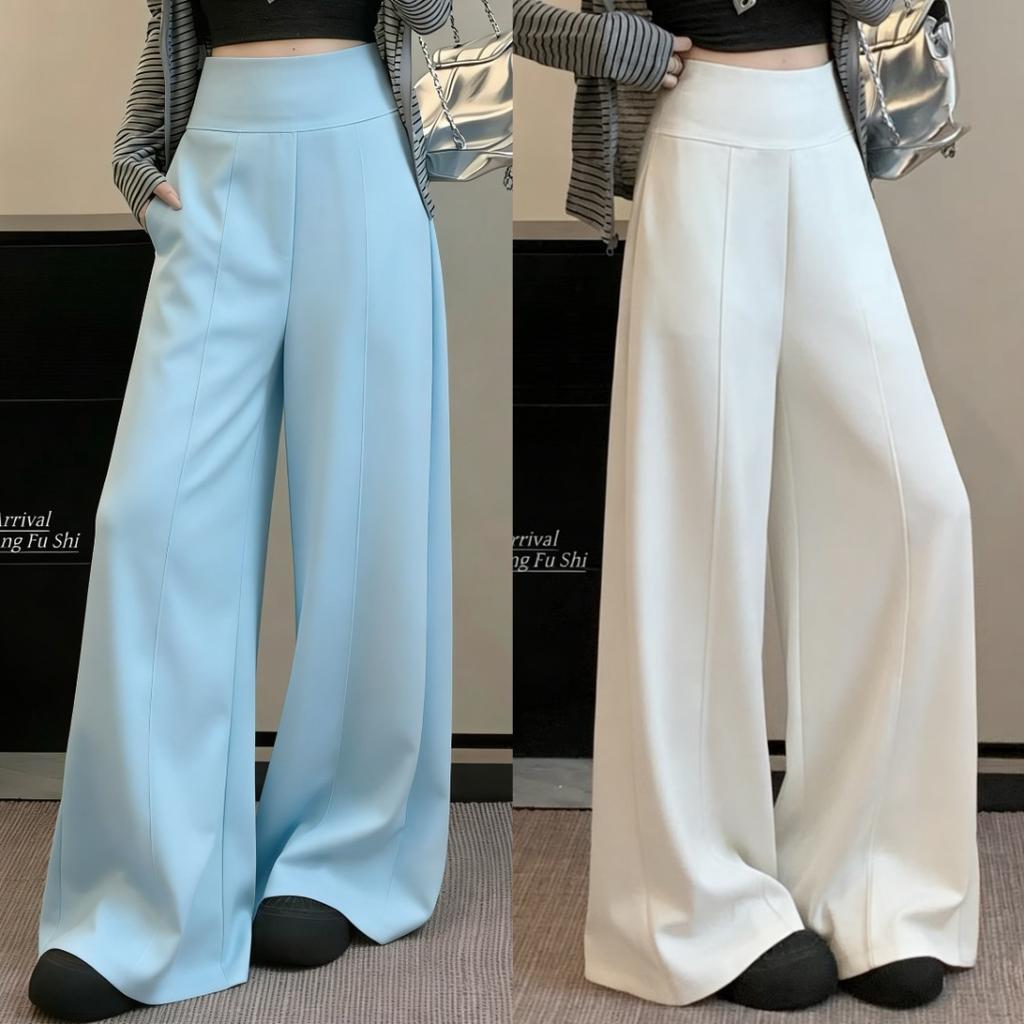 Women's High Waist Wide Leg Pants Loose Lazy Style Polyester Viscose Solid Soft Drape Relaxed Fit Casual Trousers 2026 Spring Street Wear