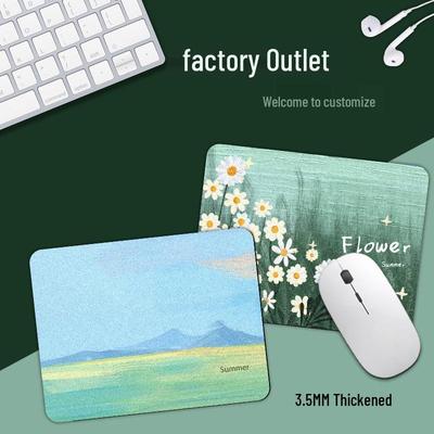 Compact Oil Painting-Style Green Flower Mouse Pad - Square Notebook Desk Mat for Influencers