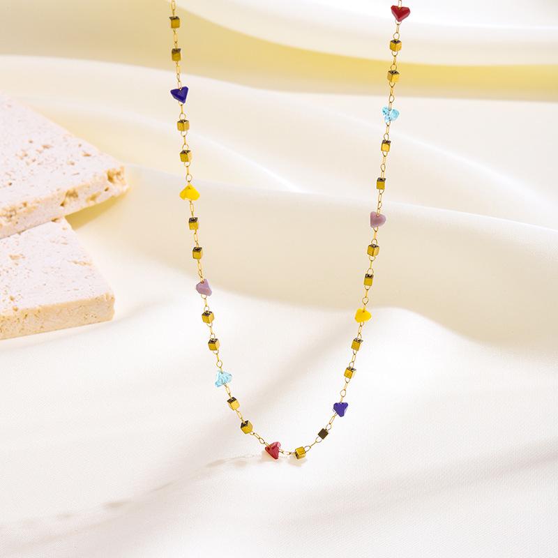 Irregular New Fashion Colorful Necklace Lovely Small Temperament Stone Necklaces Gentle and Versatile Stainless Steel Jewelry