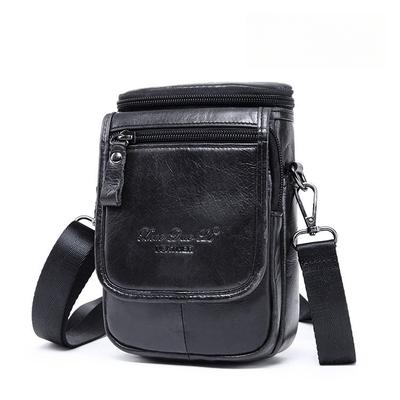 Men's Mobile Phone Bag Small Bag Mini Crossbody Bag Leather Mobile Phone Waist Bag with Belt Retro Cowhide 7-inch Bag