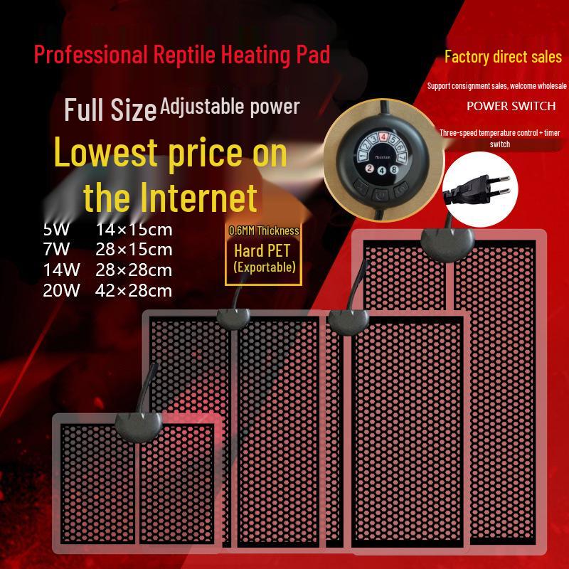 Reptile Heating Pad with 7-Speed Timer for Turtle Terrarium and Tank - Compatible with National, European, American, and British Standards