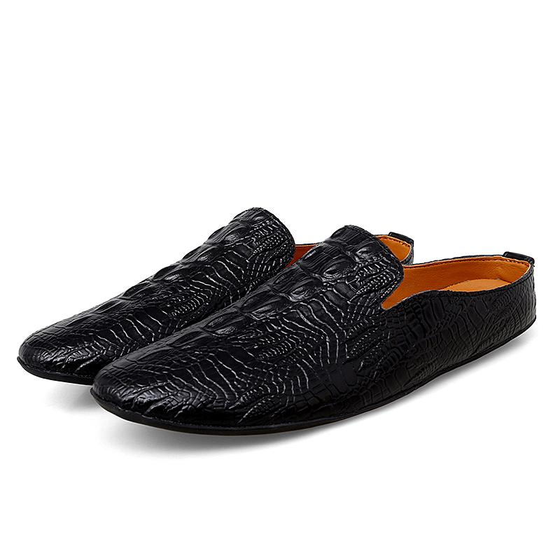 

Мужские полулоферы с узором крокодиловой кожи, кожаные тапочки, удобные лоферы-слайды, дышащие мюли, мужская уличная легкая обувь 36 чёрный