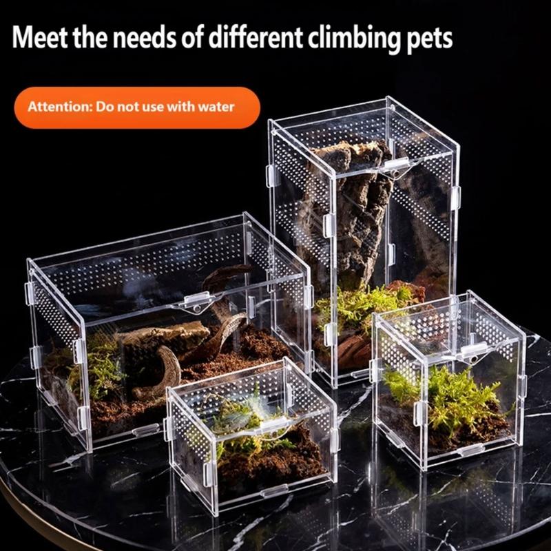 Klare Lebensraumbox für kleine Reptilien Tiere, Beobachtungsfenster Acrylgehege Belüftetes Design mit seitlichen und oberen Luftöffnungen