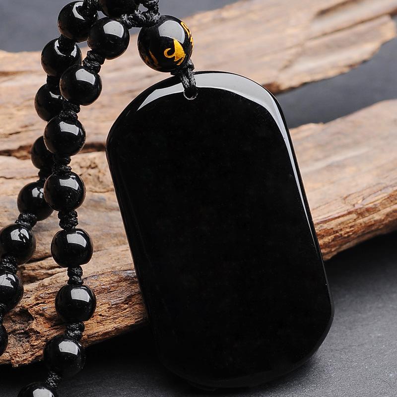 Obsidian Pendant Couple Style Ping an Brand Necklace Pendant Sweater Chain