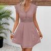 Spot - European and American Summer Popular Lace Splicing V-neck Shoulder Ruffle Edge Sleeveless Dress