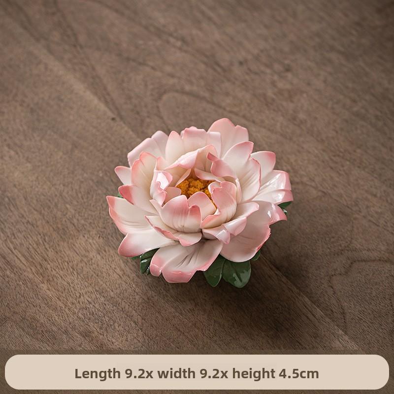 Simulated hand-squeezed peony flower porcelain flower ceramic thread incense seat incense insert tea ceremony desktop decorative