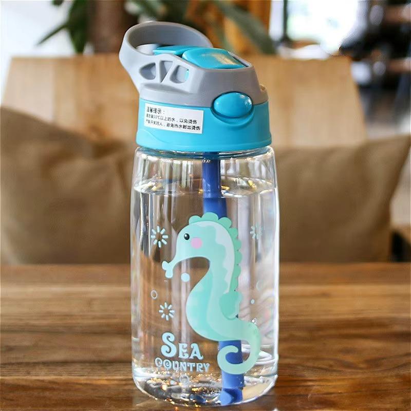480ML Kids Water Sippy Cup Cartoon Baby Feeding Cup with Straws Leakproof Water Bottle Outdoor Portable Duckbill Straw Cups