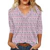 Women's Fashion Casual V-Neck Christmas Print 3/4 Sleeve Top for Holiday Everyday Wear