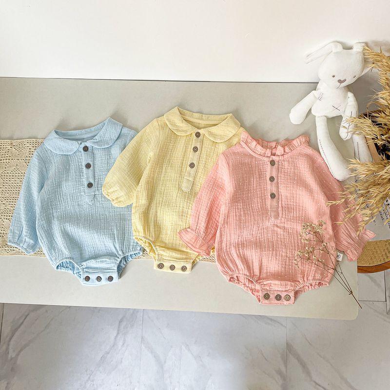 Ins-Style Baby Clothes, Wrinkled Fabric Triangle Romper, 0-2 Years Old Newborn, Spring and Autumn Doll Collar Open-Front One-Piece Crawling Suit