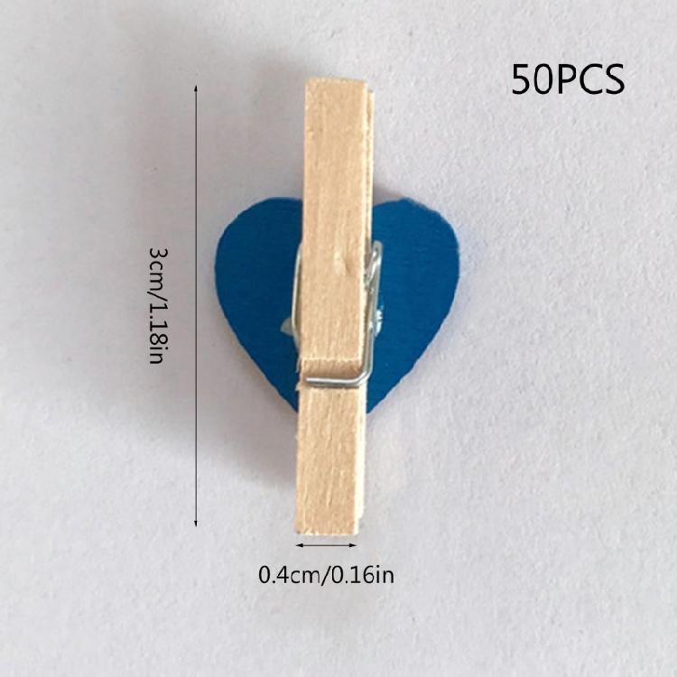 DIY Craft Wooden Clips Natural Wood Clothespins Love Heart 50pcs Colored Heart