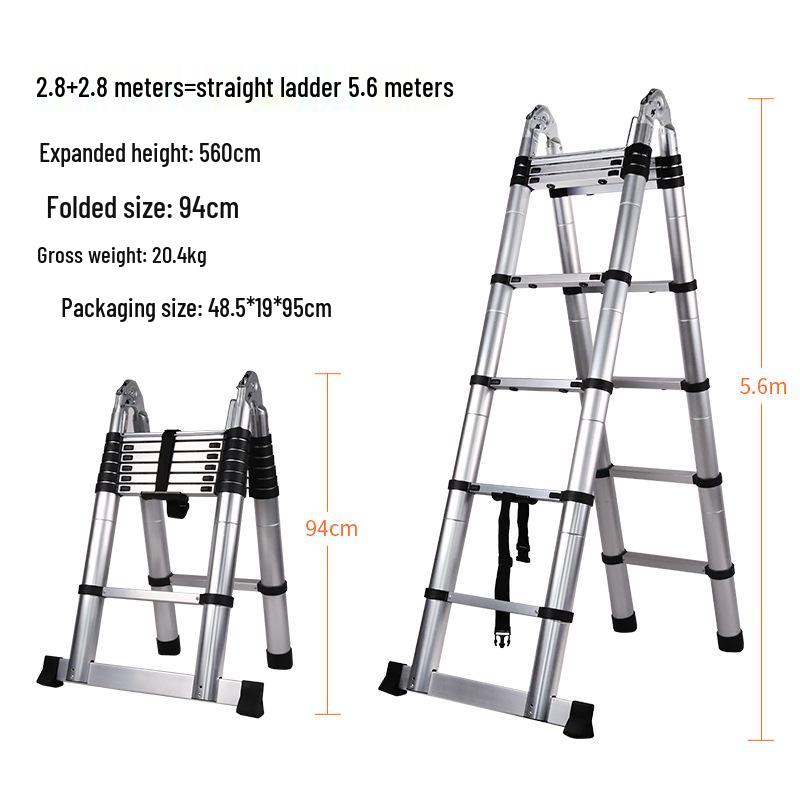 Multi-Functional Aluminum Telescopic Ladder - Herringbone Design, Foldable, Thickened for Household and Large Joint Decoration.