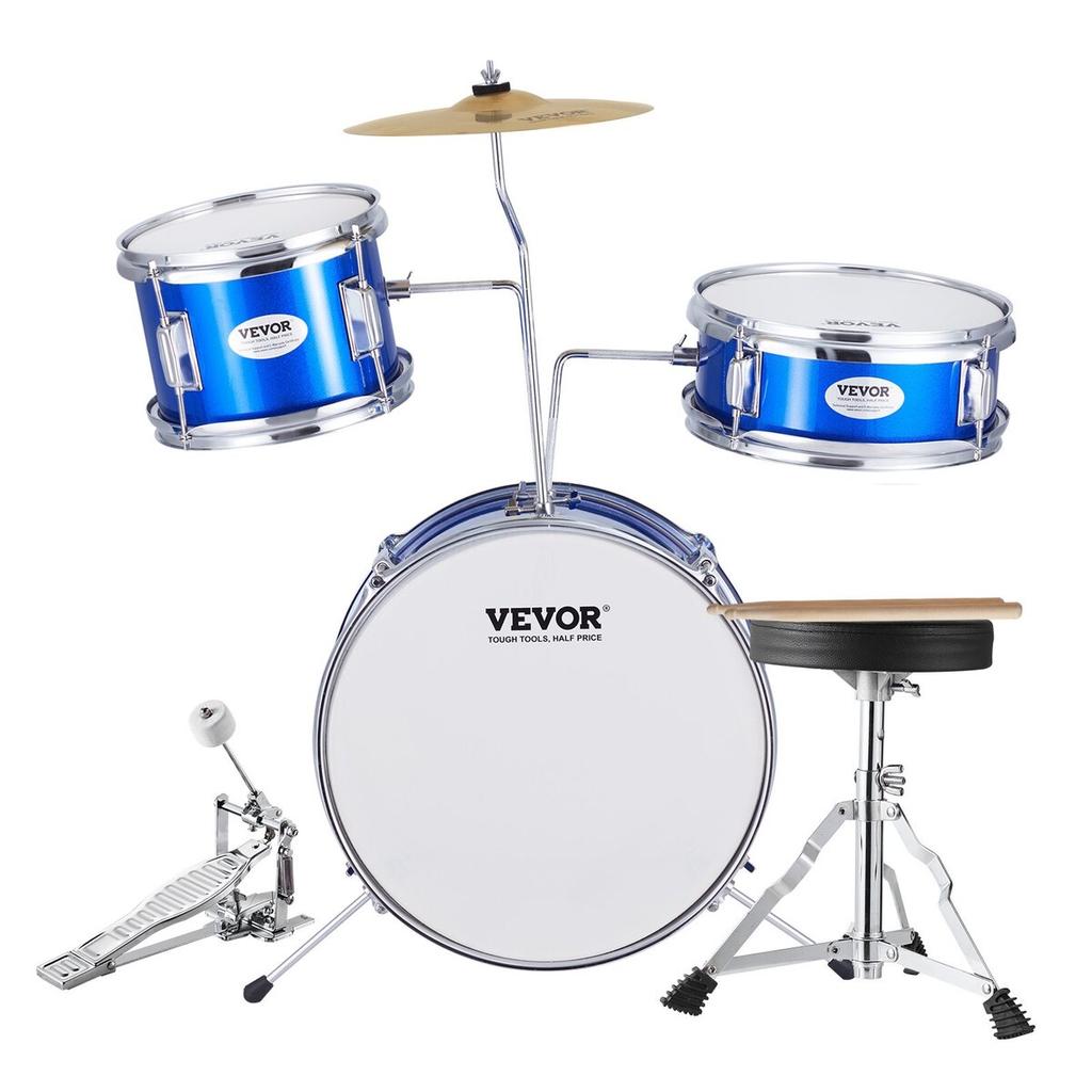 Kids Drum Set 3-Piece 14 in Beginner Drum Set for Child with Throne Blue
