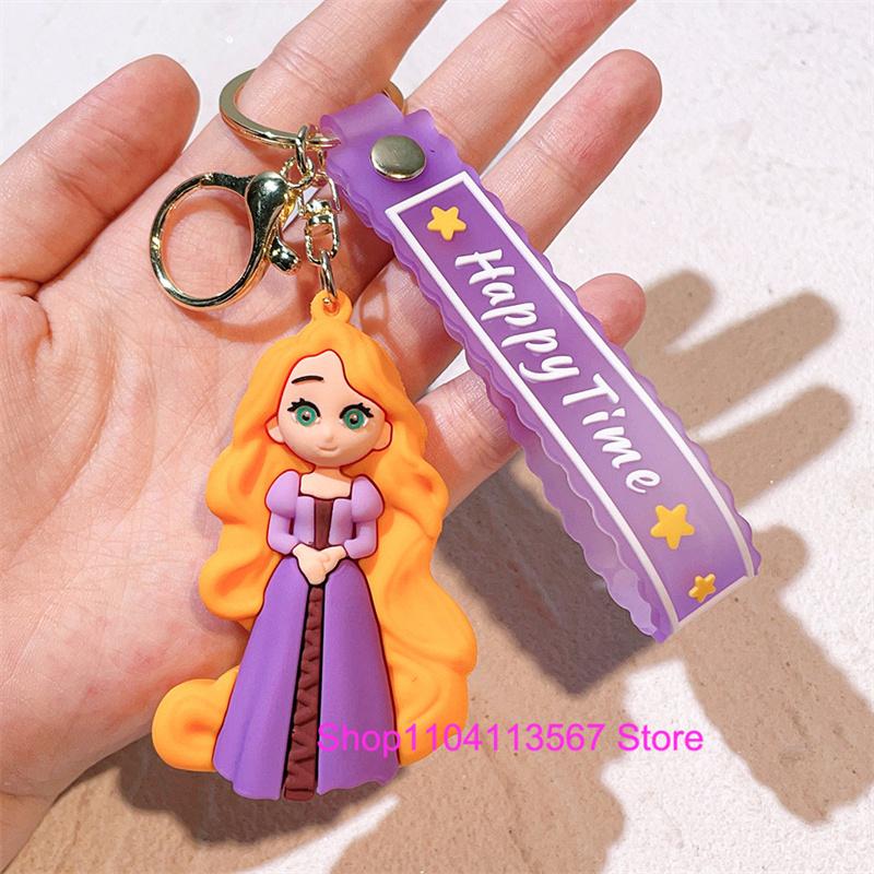 Anime Cartoon Silicone Girl Mermaid Princess Keychain Cute Snow White Anna Alice Keyring Bag Key Chain Pendant Kids Toys Gifts