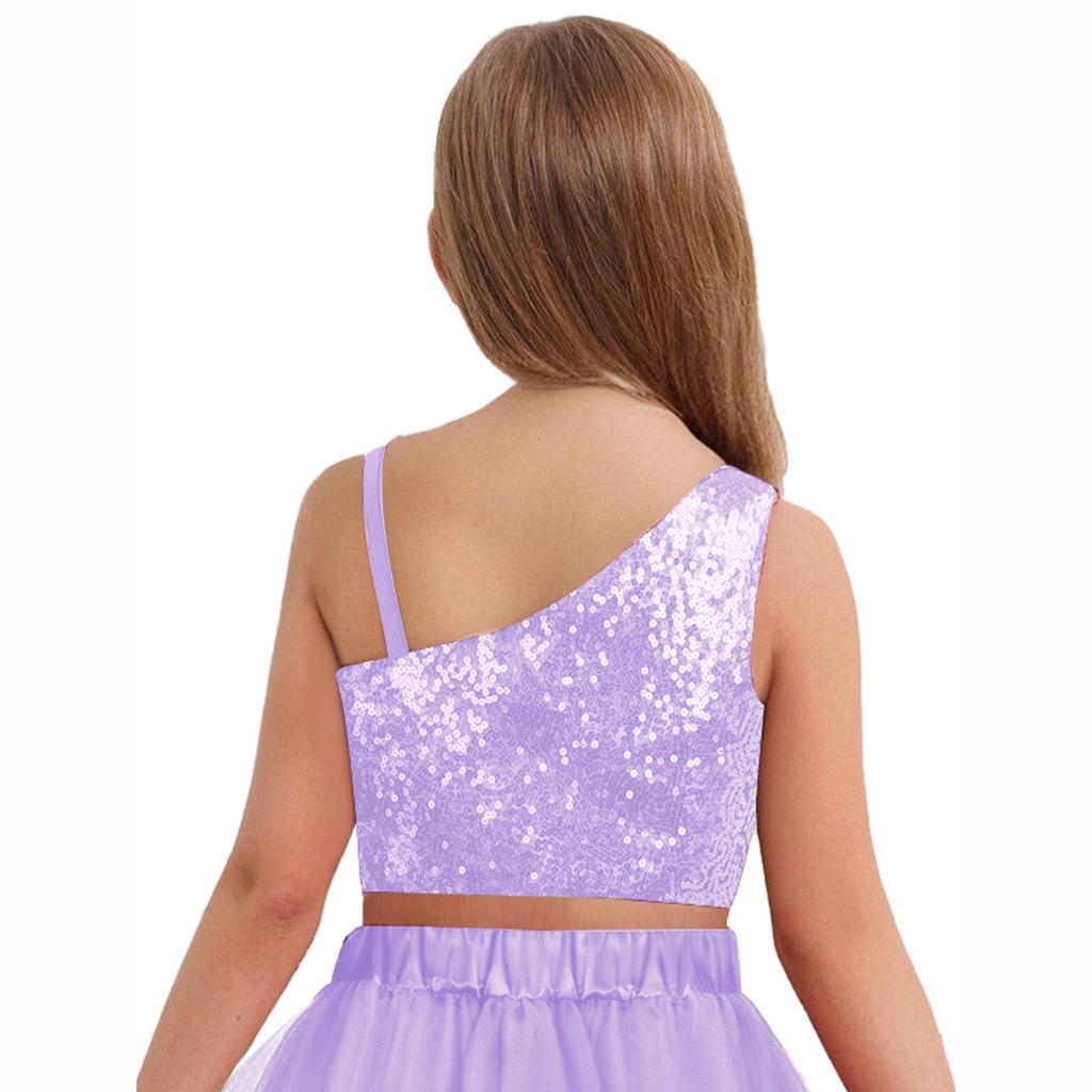 Mädchen Unifarben Spaghettiträger Ärmellos Schulterfrei Glitzernd Pailletten Oberteile Bankett Hochzeit Feier Oberteil