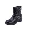 Grape Mother Retro Polished Knight Boots Short Belt Buckle Old Thick Heel British Style Short Boots Comfortable Platform Women's Boots