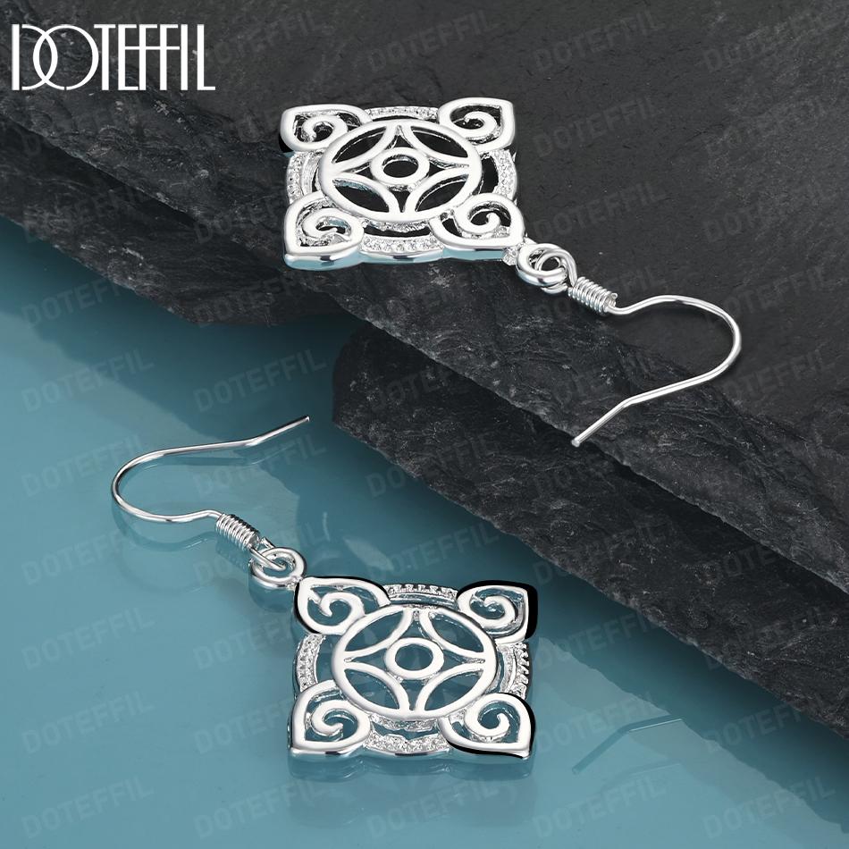 925 Sterling Silver Geometric Pattern Hanging Piercing Earrings Fashion Wedding Jewelry