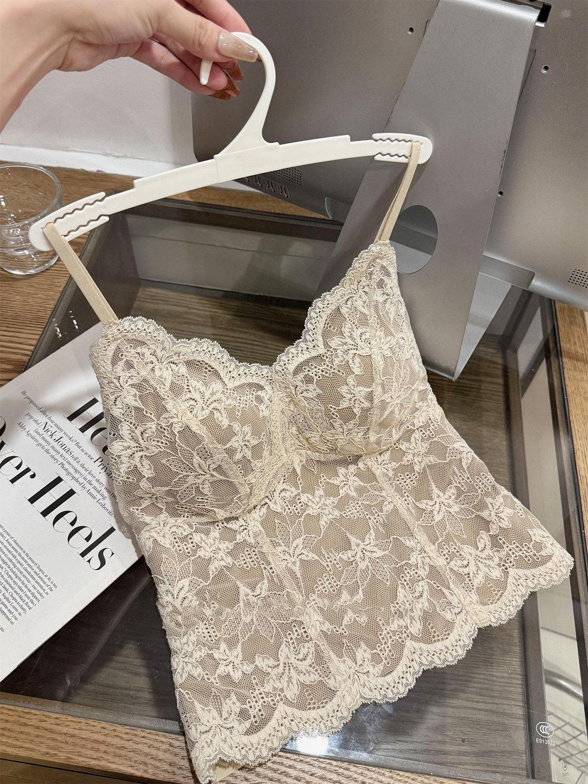 

Women s Beautiful Back Camisole: French Lace, Brushed Fabric, Chest Pads, Slimming, Inner/Outer Wear One Size [40-62.5 kg]