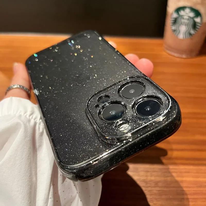 Bling Glitter Clear Case For iPhone 16 15 14 13 12 11 Pro Max 16 Plus 16 Pro Lens Protection Shockproof Transparent Soft  Cover
