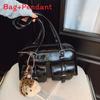 Retro Pu Leather Bowling Bag For Women With Zipper Closure And Inner Pockets
