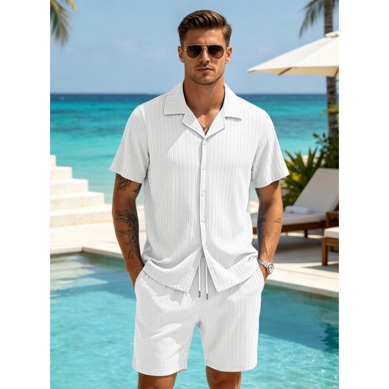 Men S Casual Breathable Mesh Drawstring Shorts Set Short Sleeve Top