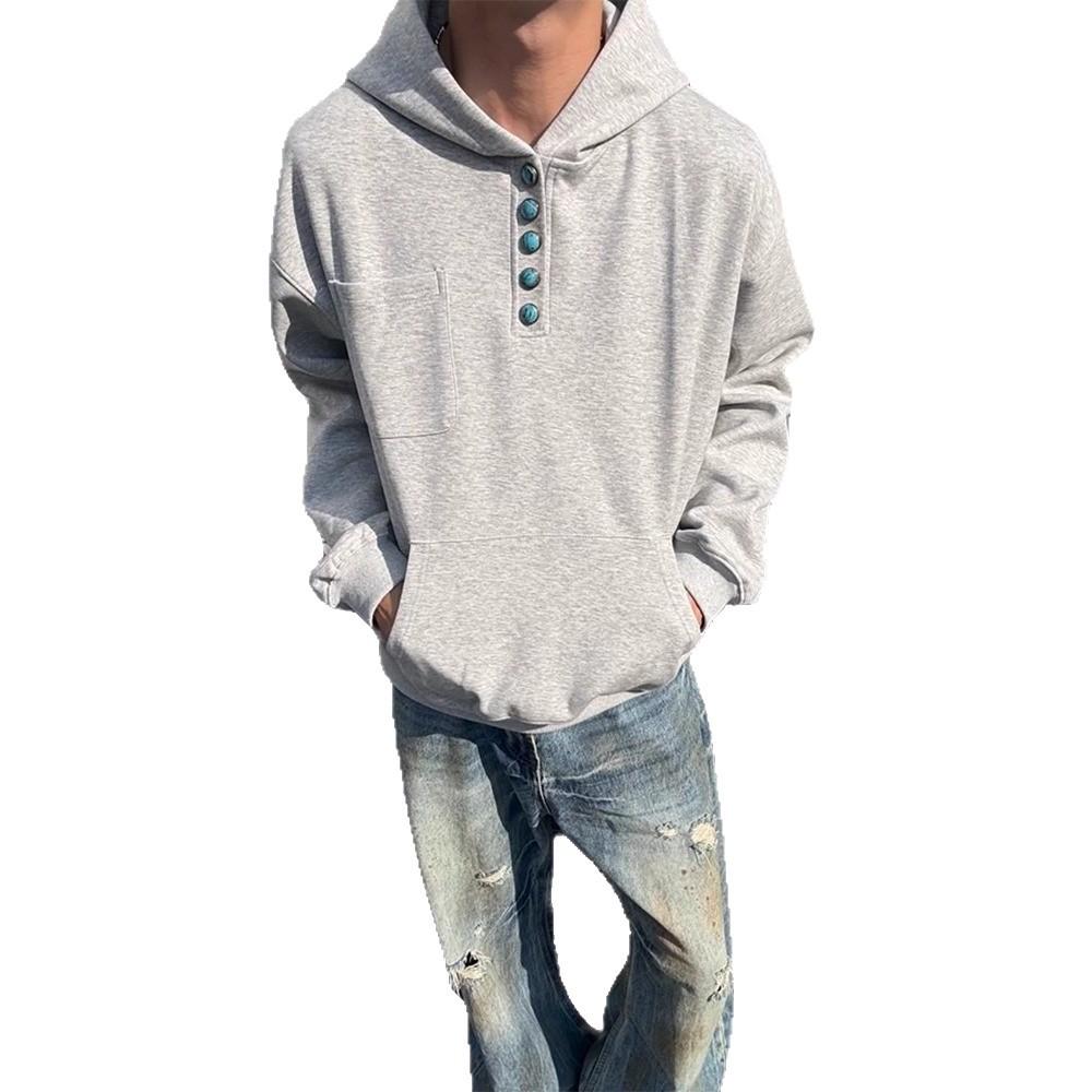 Unisex Retro Henley Neck Pullover Hoodie: Autumn/Winter Casual Long-Sleeve Top