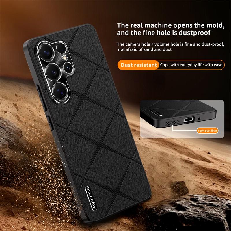 Dla Samsunga Galaxy S25 S25 Ultra bardzo luksusowe wegańskie skórzane metalowe zabezpieczenie obiektywu etui na telefon odporne na upadki i odciski palców