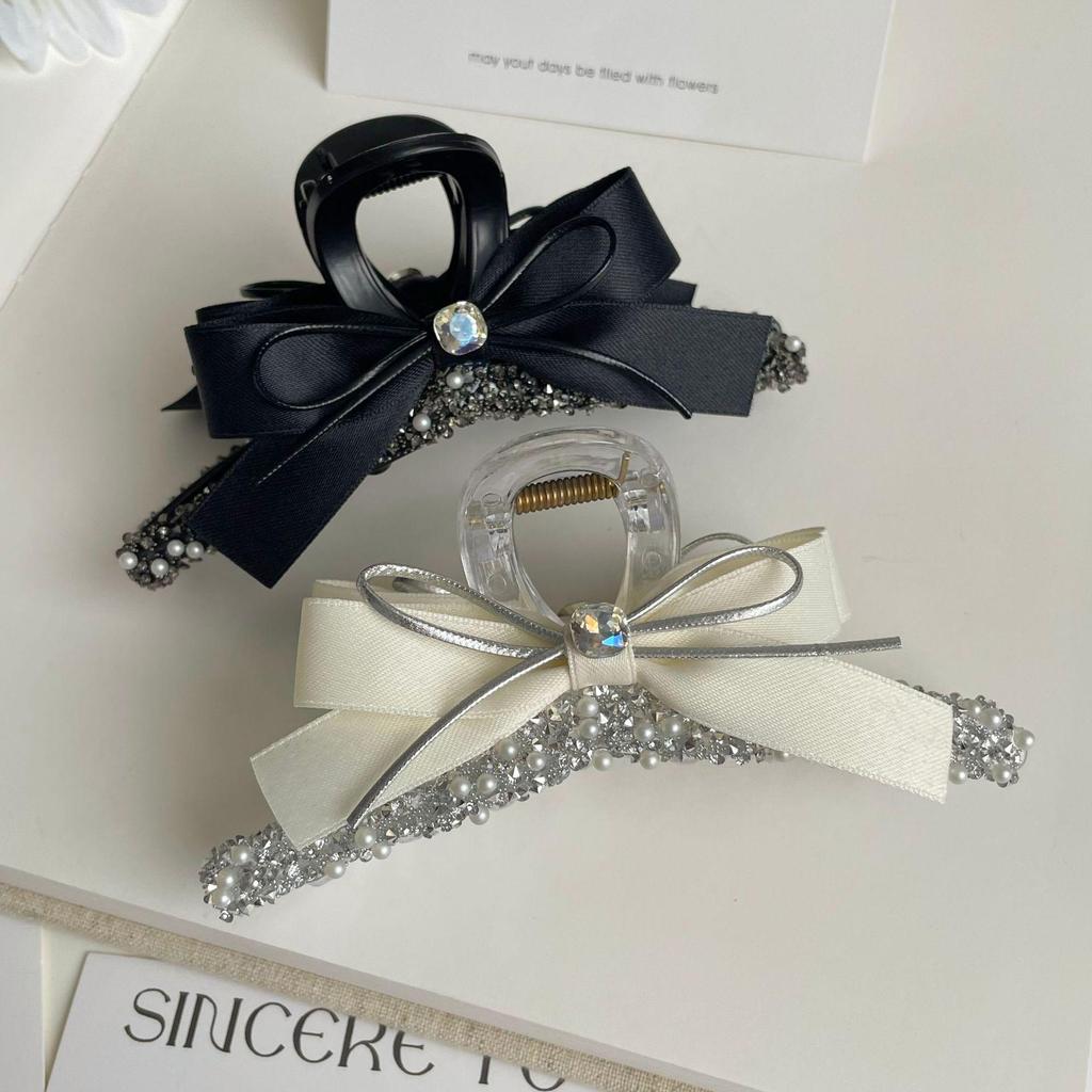 High-Grade Silver Bead Bow Shark Hair Clip for Women