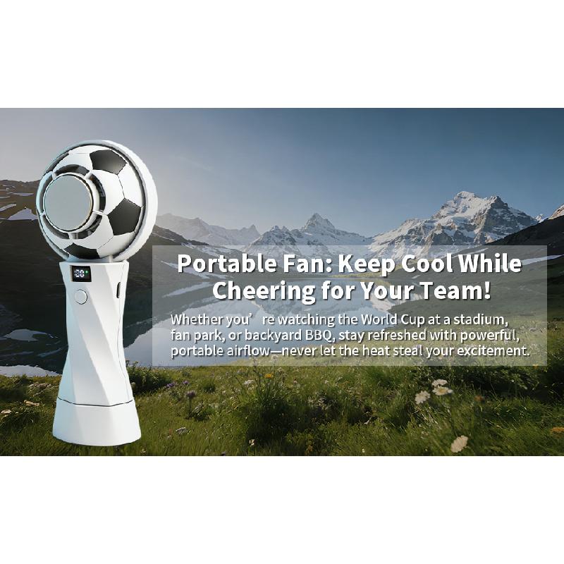2026 model football handheld fan, cooling turbine, portable, small, neck-hanging, high-speed, cold compress, rechargeable fan