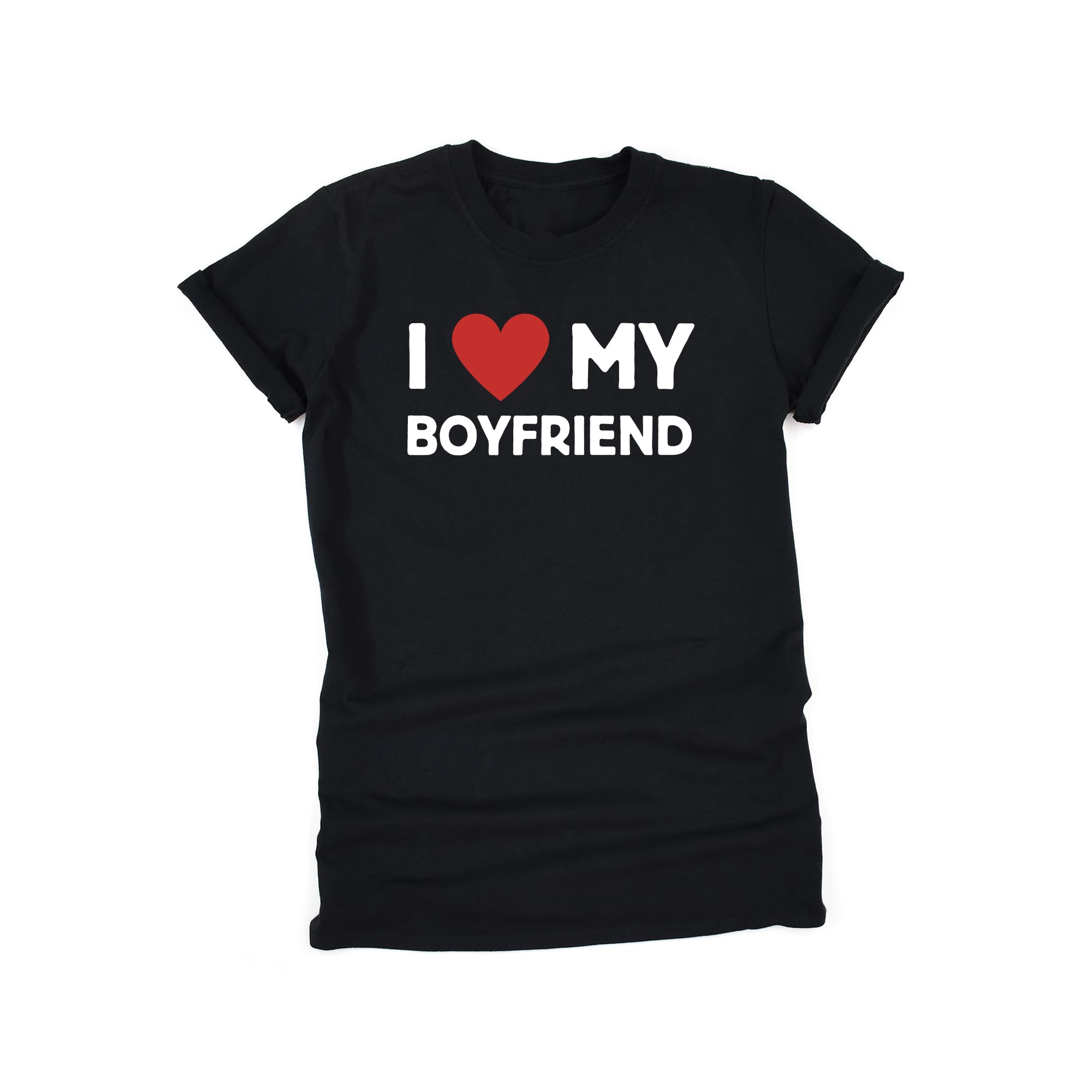 I Love My Boyfriend T Shirt Romantic Slogan Tee with Red Heart Gift Idea S