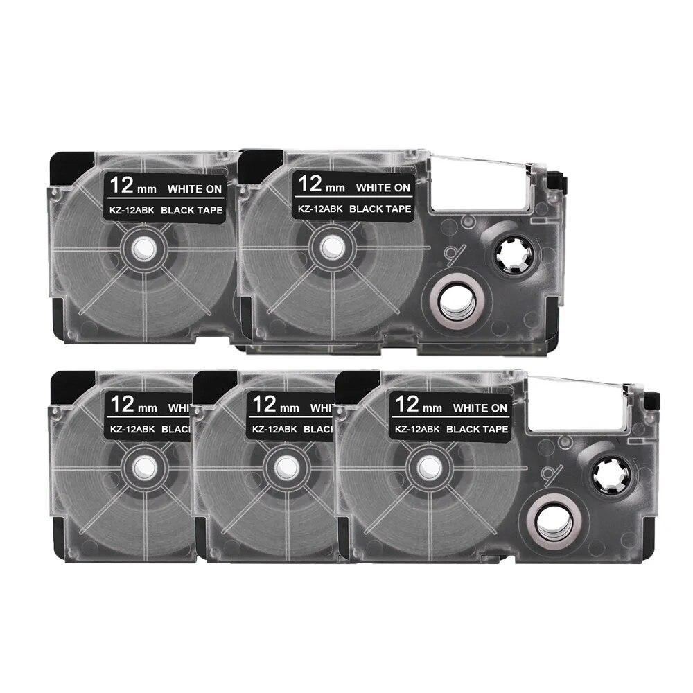 5 Packungen 12mm Etiketten XR12WE XR-12GN XR-12X XR-12YW Kompatibel für Casio EZ Etikettendrucker KL-100 KL-60SR KL120 EZ Etikettendruckerband
