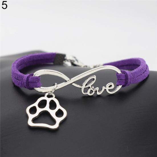 Women Unisex Stylish Paw Pendant Infinity Love Faux Leather Handmade Bracelet