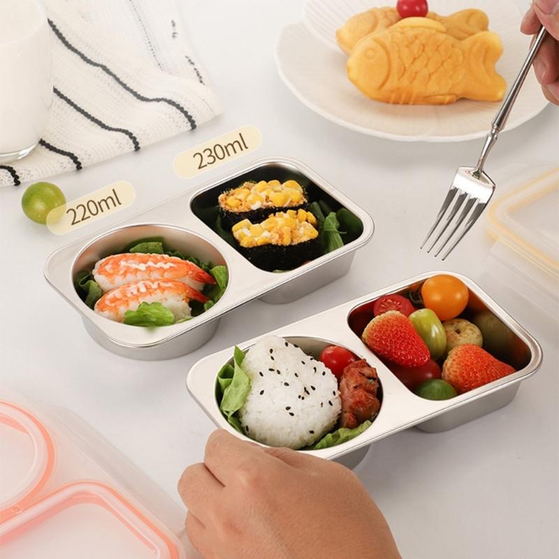 Stainless Steel Meal Preparation Container Double Compartments Lunch Holder For Offices Commutes And Outdoor Activity