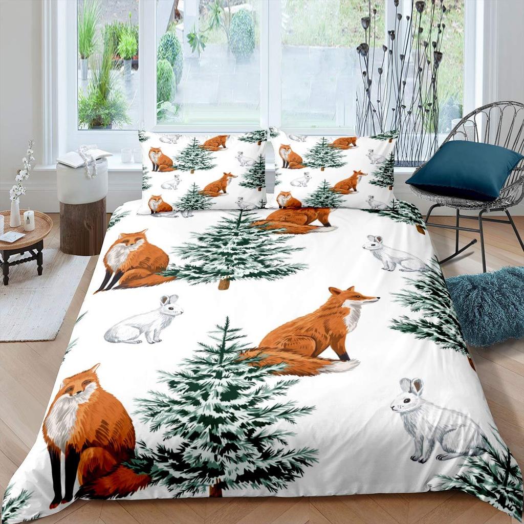 Comforter Fox Girls Cartoon Fox Bedding Set Lovely Animal Theme Comforter For Kids Teens King