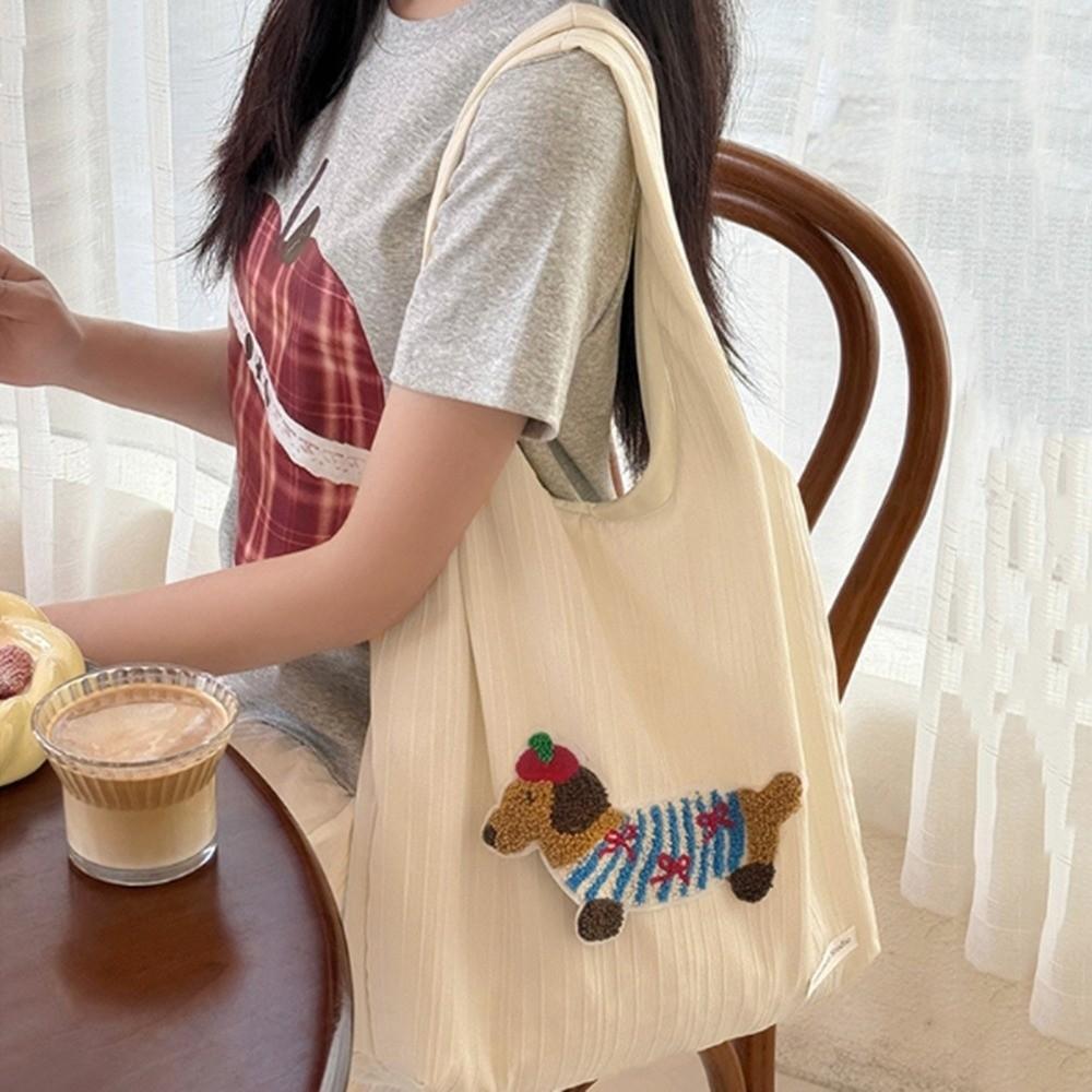 Tasche im koreanischen Stil mit Cartoon-Tieren, große Kapazität, Damen-Achseltasche, Canvas-Umhängetasche, Damen