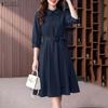 ZANZEA Women Casual Turn Down Collar Solid Color 3/4 Sleeve Loose Dress