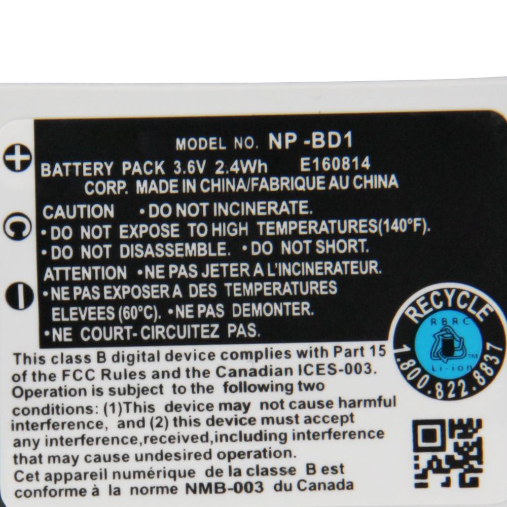 Uppladdningsbart litiumbatteri för Sony DSC-T900 T500 T200 T300 T700 T2 TX1 T90 T77 T75 T70 NP-BD1 NP-FD1 Digitalkamerabatteri 680mAh